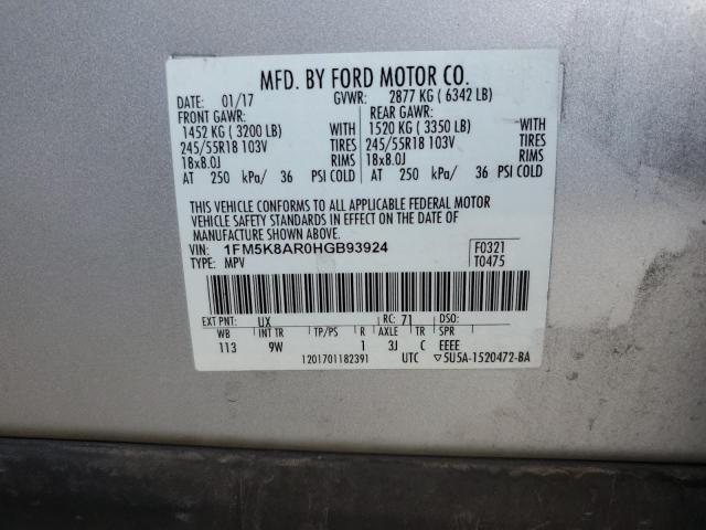 1FM5K8AR0HGB93924 - 2017 FORD EXPLORER POLICE INTERCEPTOR SILVER photo 12