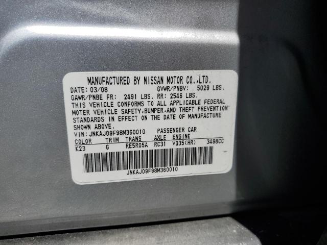 JNKAJ09F98M360010 - 2008 INFINITI EX35 BASE SILVER photo 13