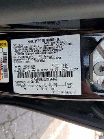 3FA6P0HD3JR166162 - 2018 FORD FUSION SE შავი ფოტო 12