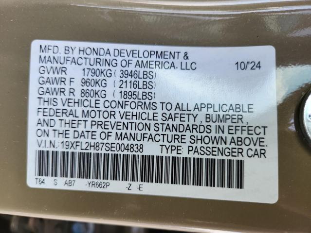 19XFL2H87SE004838 - 2025 HONDA CIVIC SPORT TAN photo 12