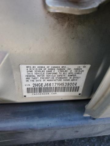 2HGEJ6617YH539004 - 2000 HONDA CIVIC BASE SILVER photo 12