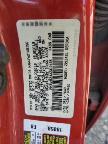1NXBU4EE4AZ319495 - 2010 TOYOTA COROLLA BASE RED photo 12