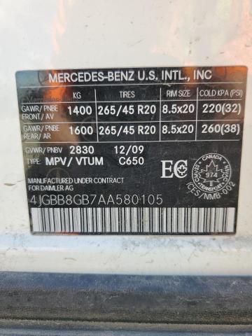 4JGBB8GB7AA580105 - 2010 MERCEDES-BENZ ML 350 4MATIC WHITE photo 13