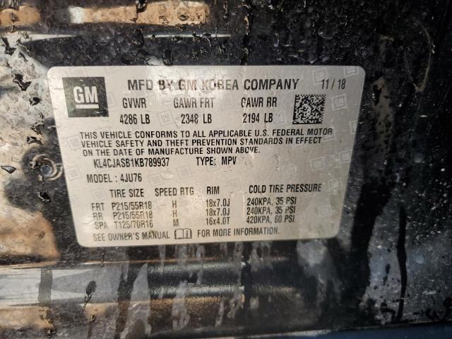 KL4CJASB1KB789937 - 2019 BUICK ENCORE PREFERRED შავი ფოტო 13