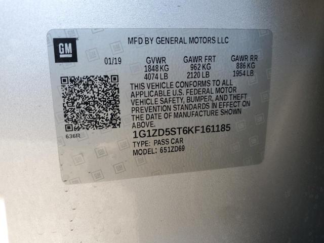 1G1ZD5ST6KF161185 - 2019 CHEVROLET MALIBU LT SILVER photo 13