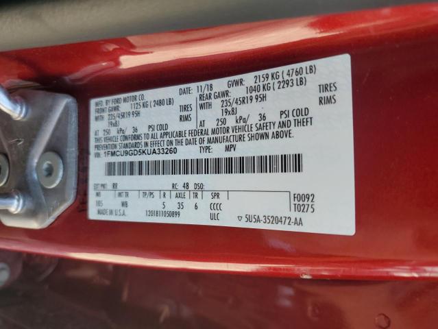 1FMCU9GD5KUA33260 - 2019 FORD ESCAPE SE Rouge photo 13