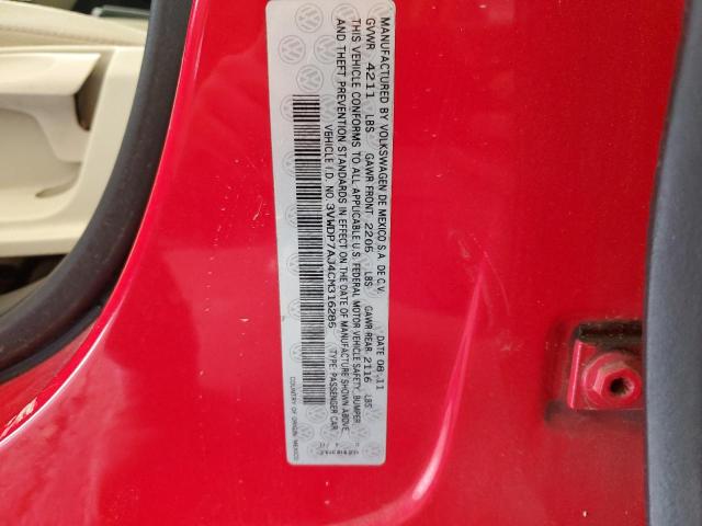3VWDP7AJ4CM316285 - 2012 VOLKSWAGEN JETTA SE RED photo 12