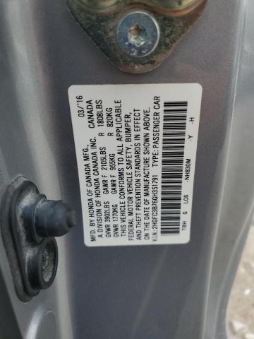 2HGFC3B76GH351791 - 2016 HONDA CIVIC EXL SILVER photo 12