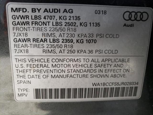 WA1BCCFS5JR029334 - 2018 AUDI Q3 PREMIUM GRAY photo 14