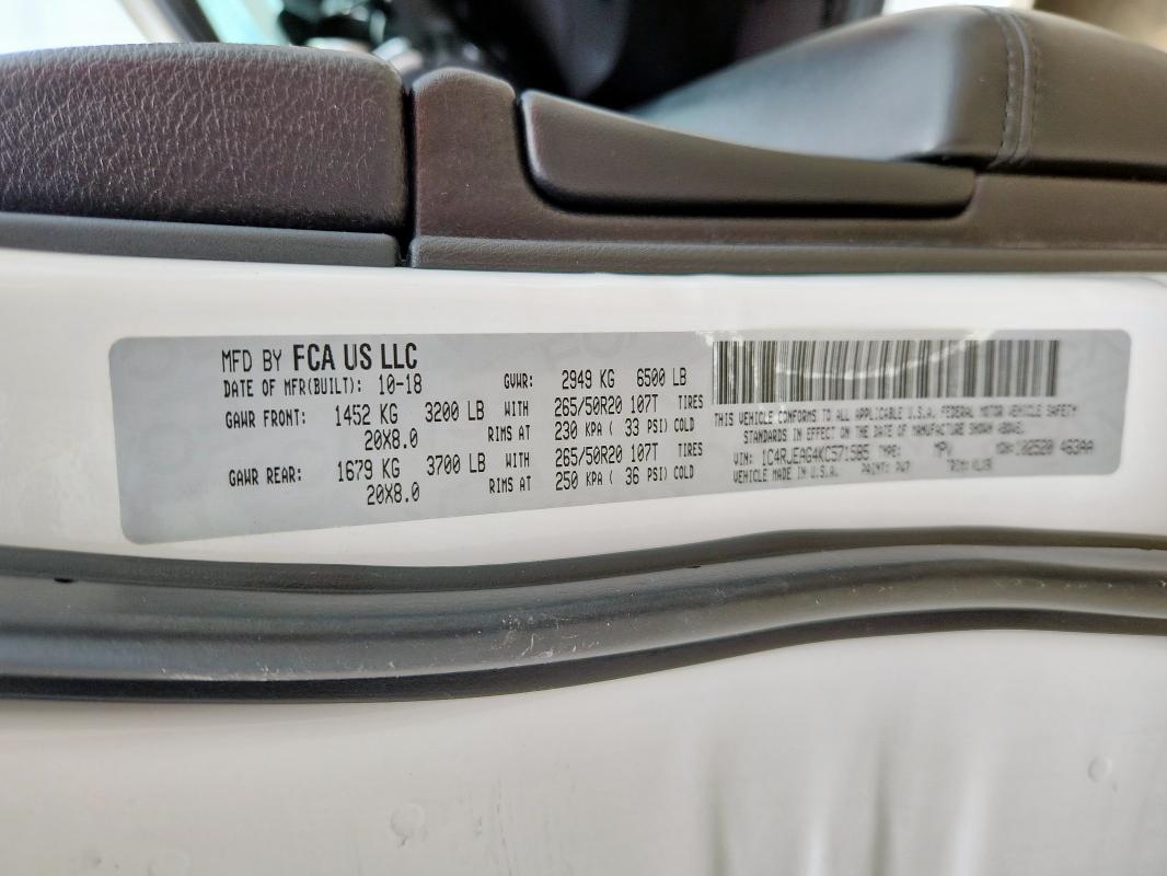 1C4RJEAG4KC571585 - 2019 JEEP GRAND CHER LAREDO أبيض صورة 14