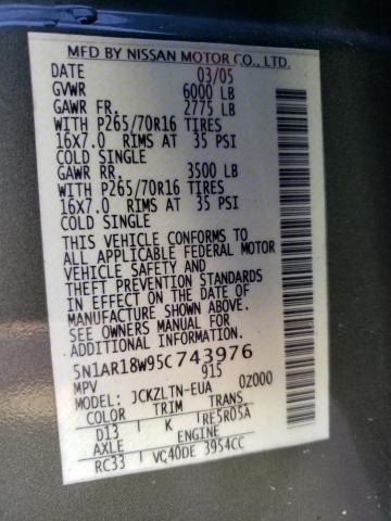 5N1AR18W95C743976 - 2005 NISSAN PATHFINDER LE 绿色 照片 13