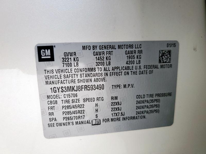 1GYS3MKJ8FR593490 - 2015 CADILLAC ESCALADE LUXURY Blanc photo 13