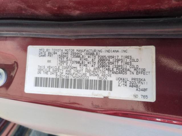 5TBDT44174S455233 - 2004 TOYOTA TUNDRA DOUBLE CAB SR5 BURGUNDY photo 13