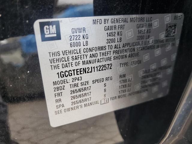 1GCGTEEN2J1122572 - 2018 CHEVROLET COLORADO ZR2 BLACK photo 12