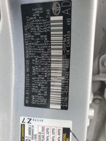 2T1KR32E48C706477 - 2008 TOYOTA COROLLA MA XR SILVER photo 12