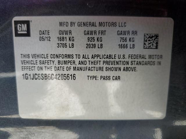 1G1JC6SB6C4205616 - 2012 CHEVROLET SONIC LT BLACK photo 12