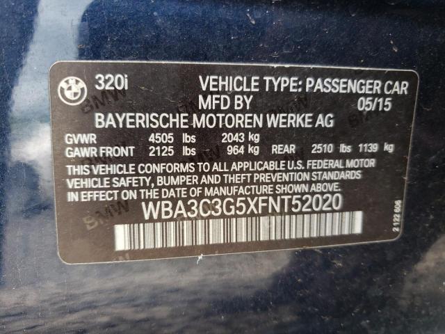 WBA3C3G5XFNT52020 - 2015 BMW 320 I XDRIVE BLUE photo 12