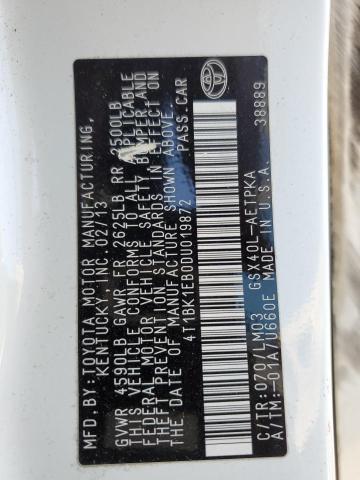 4T1BK1EB0DU019872 - 2013 TOYOTA AVALON BASE Ağ foto 13