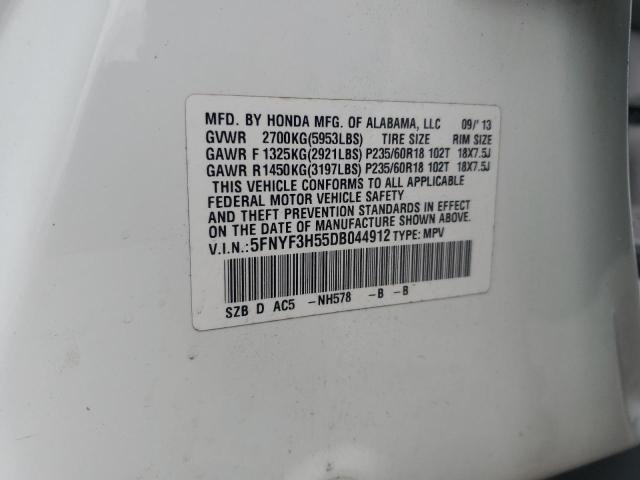 5FNYF3H55DB044912 - 2013 HONDA PILOT EXL Ақ фото 13