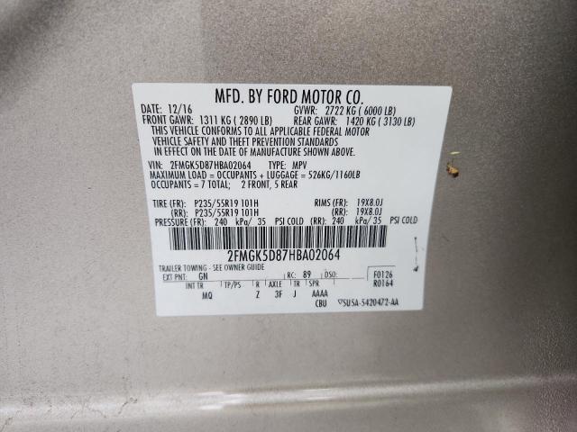 2FMGK5D87HBA02064 - 2017 FORD FLEX LIMITED 棕色 照片 12