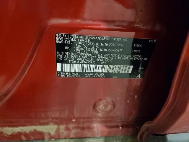 2T3BFREV8GW425410 - 2016 TOYOTA RAV4 LE 红色 照片 14