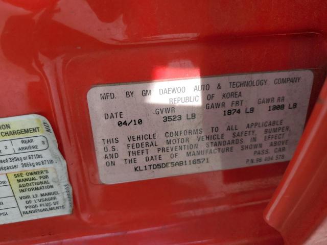 KL1TD5DE5AB116571 - 2010 CHEVROLET AVEO LS 红色 照片 12