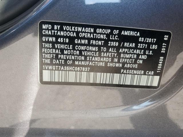 1VWGT7A35HC067837 - 2017 VOLKSWAGEN PASSAT SE 石墨色 照片 13