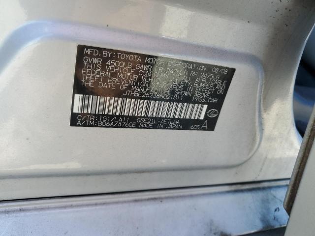 JTHBE262385021811 - 2008 LEXUS IS 350 SILVER photo 12