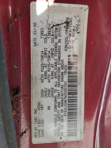 4TAVL52N7WZ090783 - 1998 TOYOTA TACOMA XTRACAB BURGUNDY photo 12