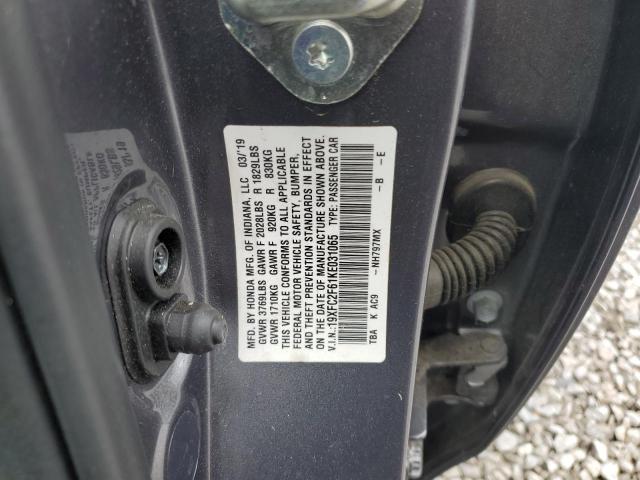 19XFC2F61KE031065 - 2019 HONDA CIVIC LX GRAY photo 12