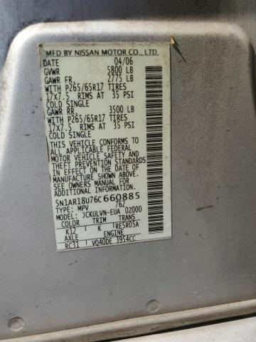 5N1AR18U76C660885 - 2006 NISSAN PATHFINDER LE 银色 照片 13