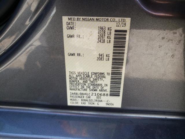 1N4BL4BV4LC210688 - 2020 NISSAN ALTIMA S GRAY photo 12