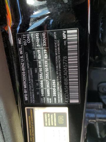 4JGDA5HB8CA045778 - 2012 MERCEDES-BENZ ML 350 4MATIC BLACK photo 12