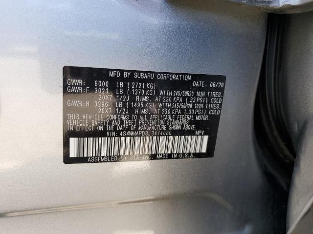 4S4WMAPD8L3474080 - 2020 SUBARU ASCENT LIMITED SILVER photo 13