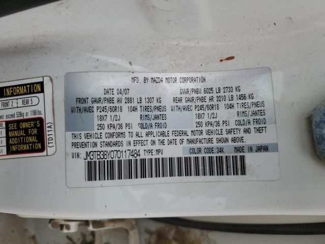 JM3TB38Y070117484 - 2007 MAZDA CX-9 WHITE photo 12