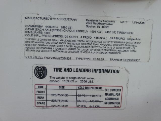 4YDF2452472504908 - 2007 KEYSTONE COUGAR 白色 照片 10