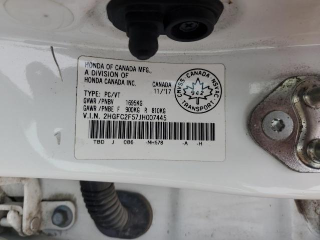 2HGFC2F57JH007445 - 2018 HONDA CIVIC LX WHITE photo 12