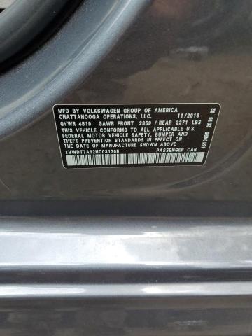 1VWDT7A32HC031705 - 2017 VOLKSWAGEN PASSAT R-LINE Blau Foto 12