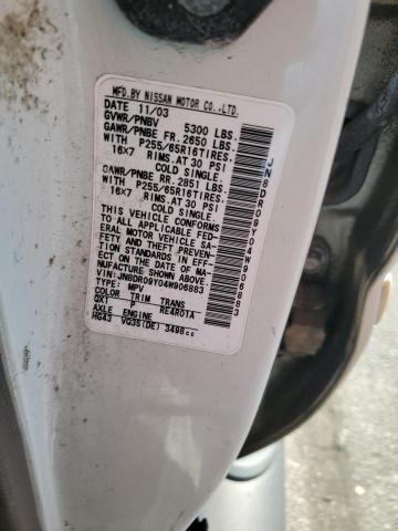 JN8DR09Y04W906883 - 2004 NISSAN PATHFINDER LE 白色 照片 12