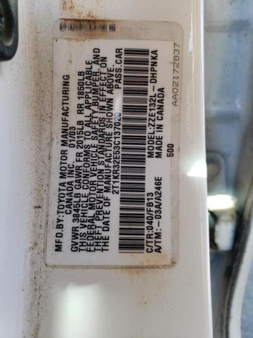 2T1KR32E53C137020 - 2003 TOYOTA COROLLA MA XR WHITE photo 12