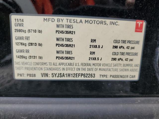 5YJSA1H12EFP62263 - 2014 TESLA MODEL S BLACK photo 12