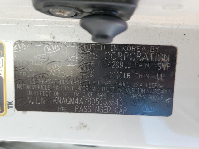 KNAGM4A78D5355543 - 2013 KIA OPTIMA LX WHITE photo 12