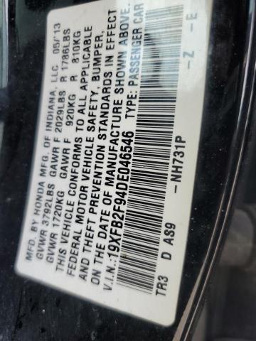 19XFB2F94DE046546 - 2013 HONDA CIVIC EXL შავი ფოტო 12