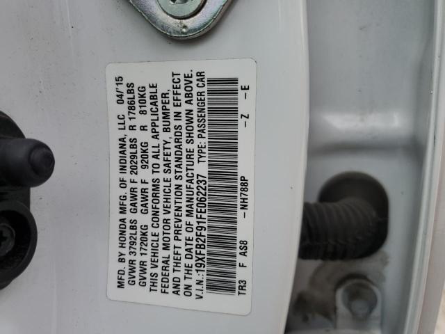 19XFB2F91FE062237 - 2015 HONDA CIVIC EXL თეთრი ფოტო 13