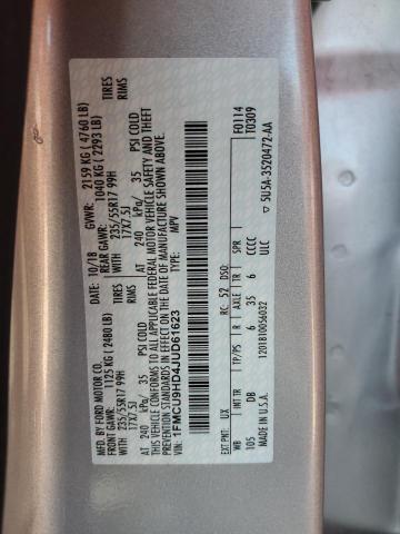 1FMCU9HD4JUD61623 - 2018 FORD ESCAPE SEL Silber Foto 12