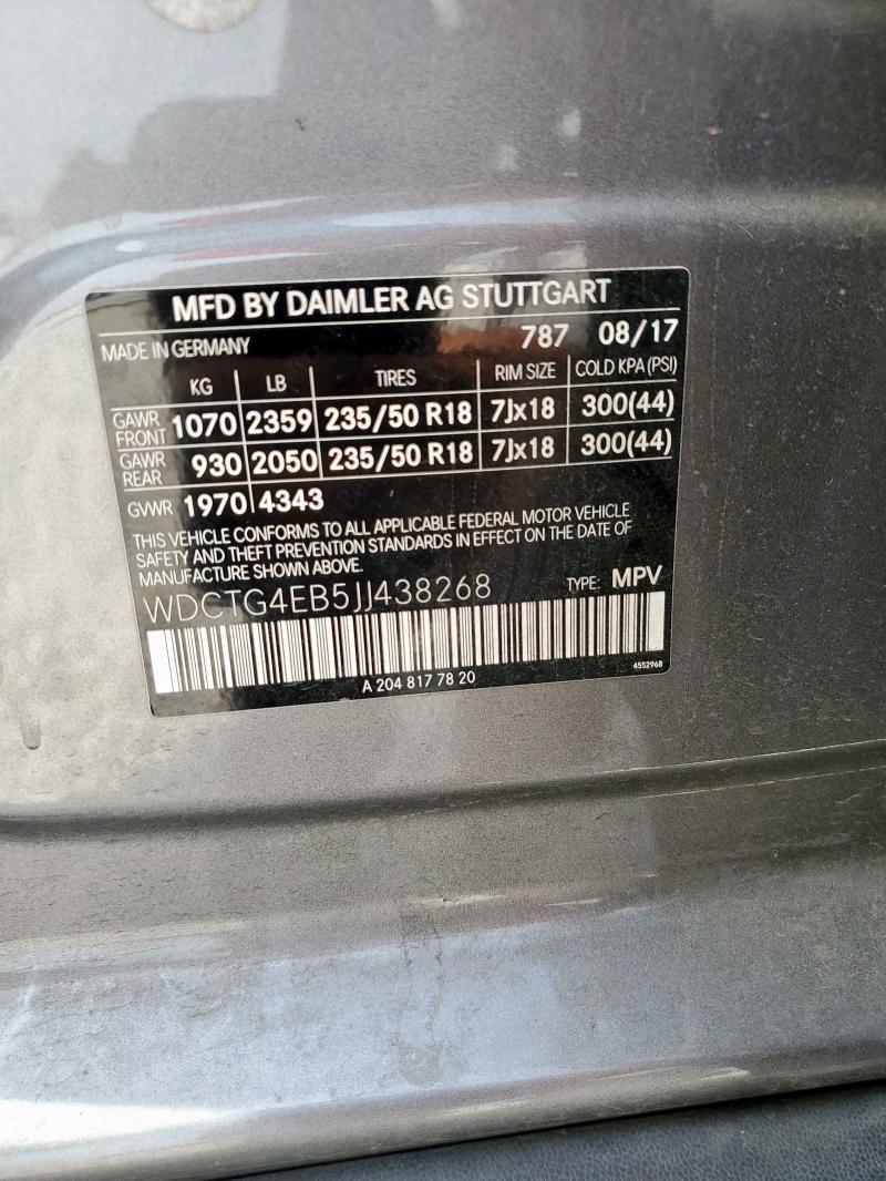 WDCTG4EB5JJ438268 - 2018 MERCEDES-BENZ GLA 250 Gri fotoğraf 13