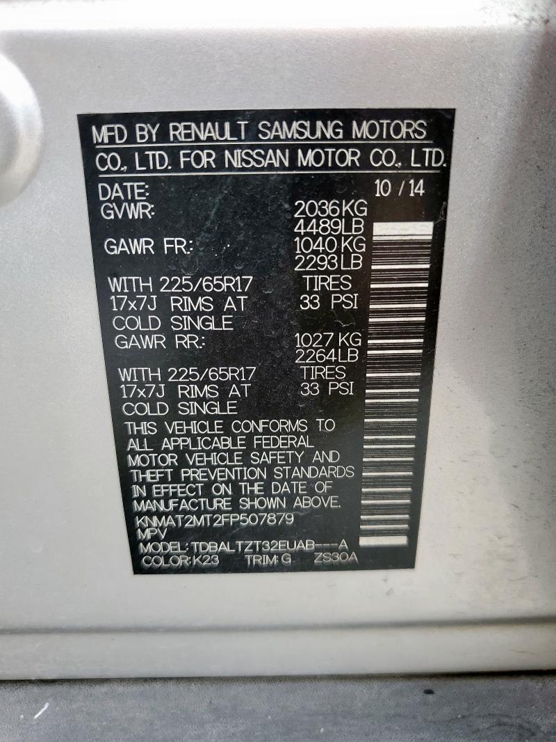 KNMAT2MT2FP507879 - 2015 NISSAN ROGUE S SILVER photo 13