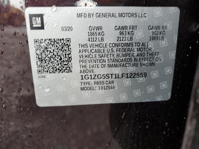 1G1ZG5ST1LF122559 - 2020 CHEVROLET MALIBU RS BURGUNDY photo 12