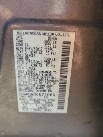 5N1AR18W76C672066 - 2006 NISSAN PATHFINDER LE TAN photo 13