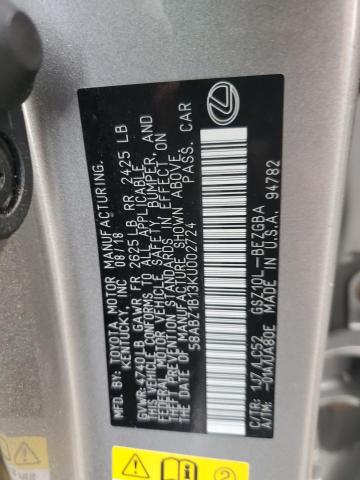 58ABZ1B13KU002724 - 2019 LEXUS ES 350 SILVER photo 12